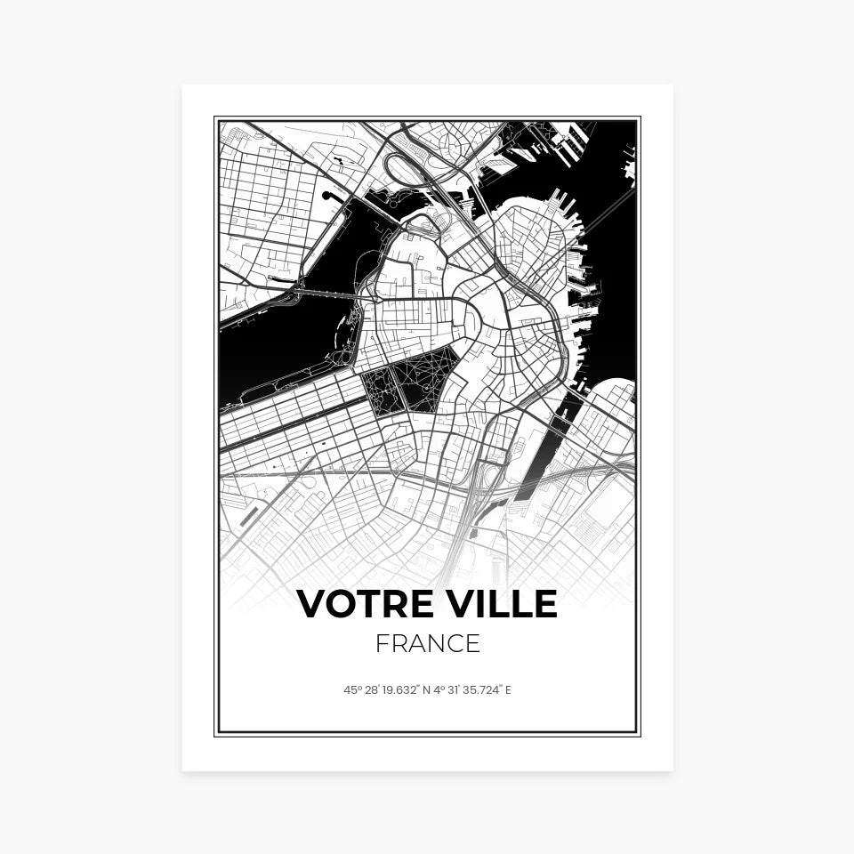 Affiche personnalisée - Carte personnalisable, votre ville ou lieu - Poster map - cestfrancais.fr