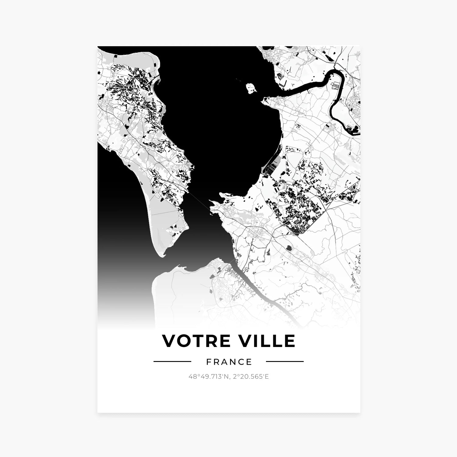 Affiche carte personnalisée - Votre Ville - Simple - cestfrancais.fr