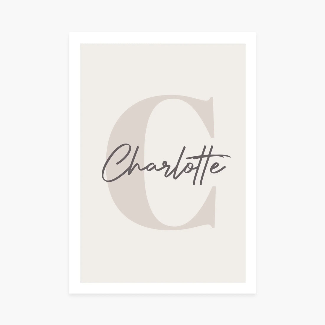 Affiche personnalisée minimaliste avec lettre C et prénom Charlotte, décoration murale moderne