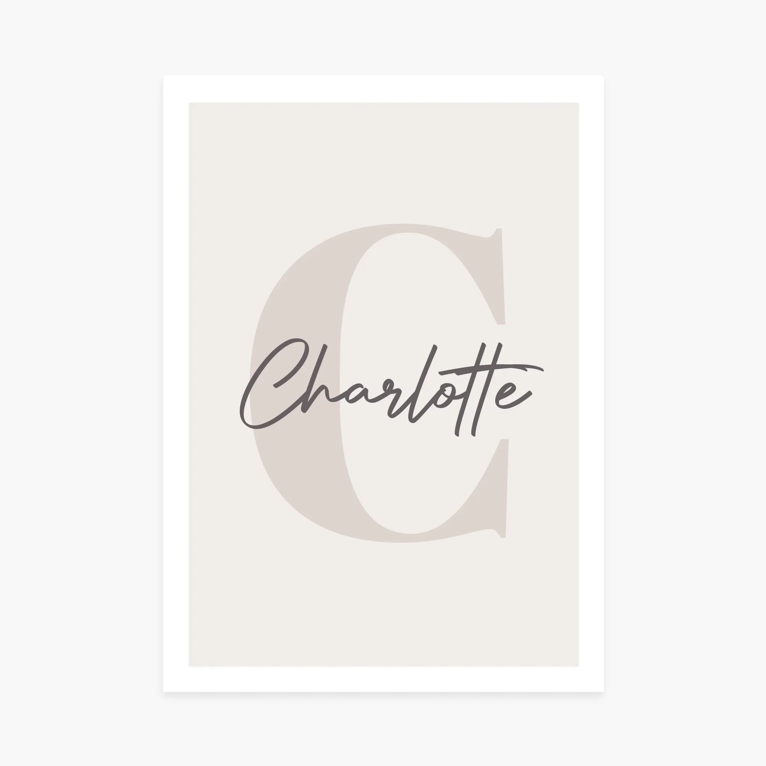 Affiche personnalisée minimaliste avec lettre C et prénom Charlotte, décoration murale moderne