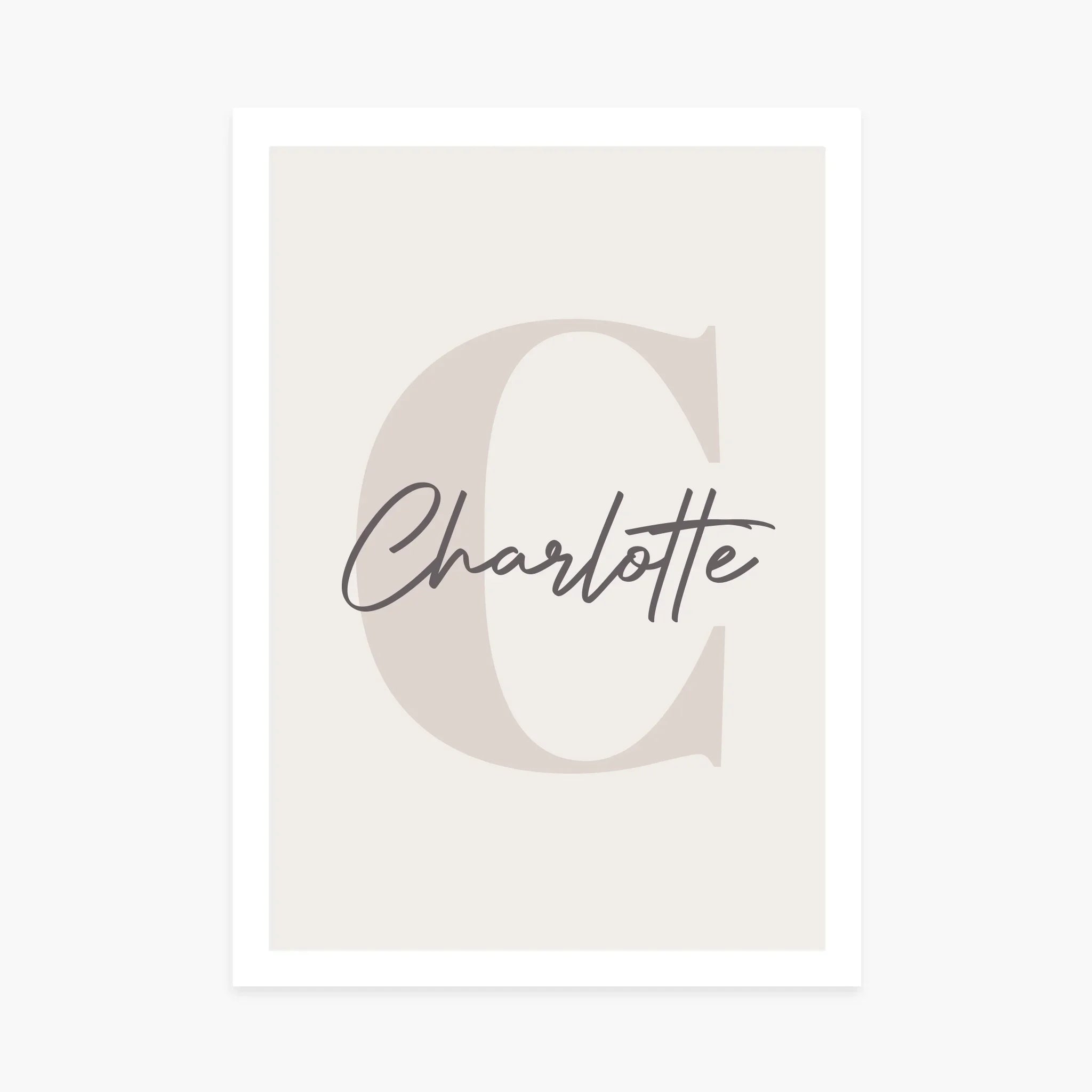 Affiche personnalisée minimaliste avec lettre C et prénom Charlotte, décoration murale moderne
