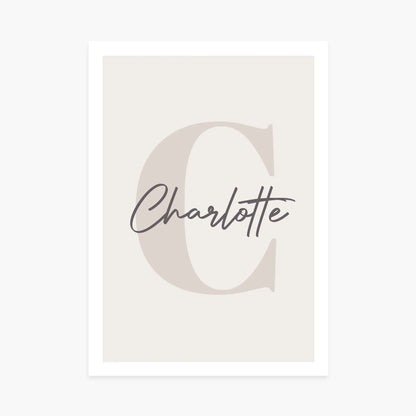 Affiche personnalisée minimaliste avec lettre C et prénom Charlotte, décoration murale moderne