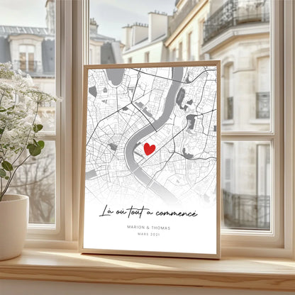 Affiche personnalisée couple - Carte première rencontre - cestfrancais.fr