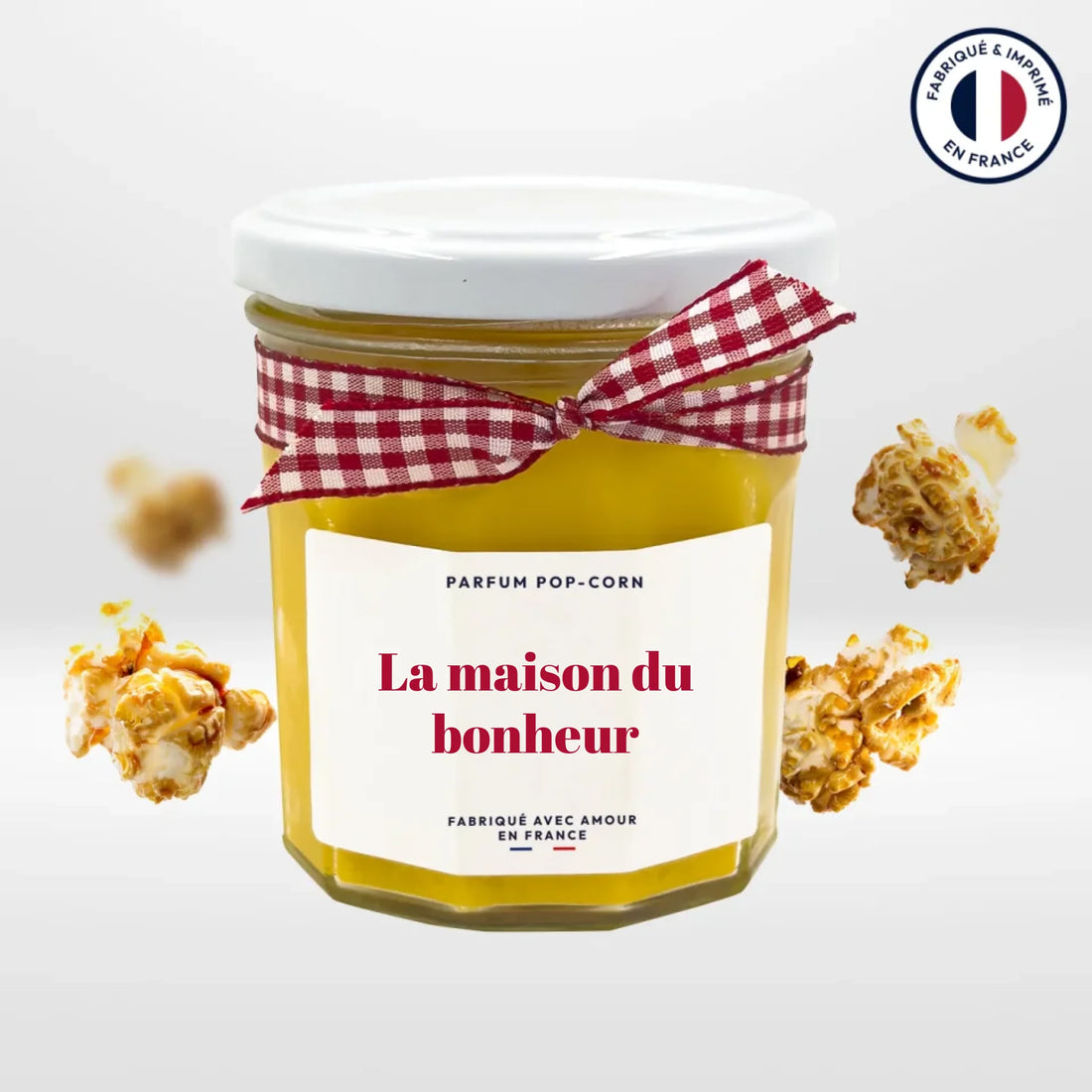 Bougie pot de confiture - Maison du bonheur (texte personnalisable) - cestfrancais.fr