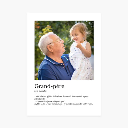 Affiche personnalisée grand-père avec photo d’un homme âgé et petite-fille souriants ensemble