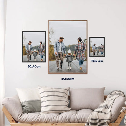 Affiches personnalisées famille sur mur, trois formats 18x24cm, 30x40cm, 50x70cm, déco salon