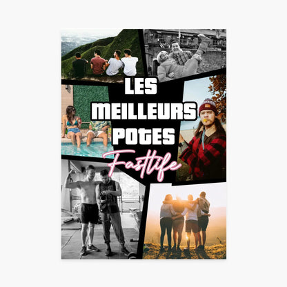 Affiche collage d’amitié avec groupes d’amis, nature, piscine, texte Les Meilleurs Potes Fastlife