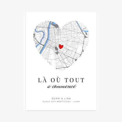 Póster personalizado Pareja - Donde todo empezó, mapa personalizable