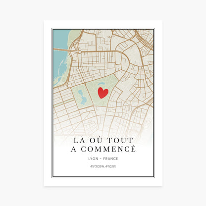 Affiche personnalisée couple - Carte personnalisable, lieu de la première rencontre