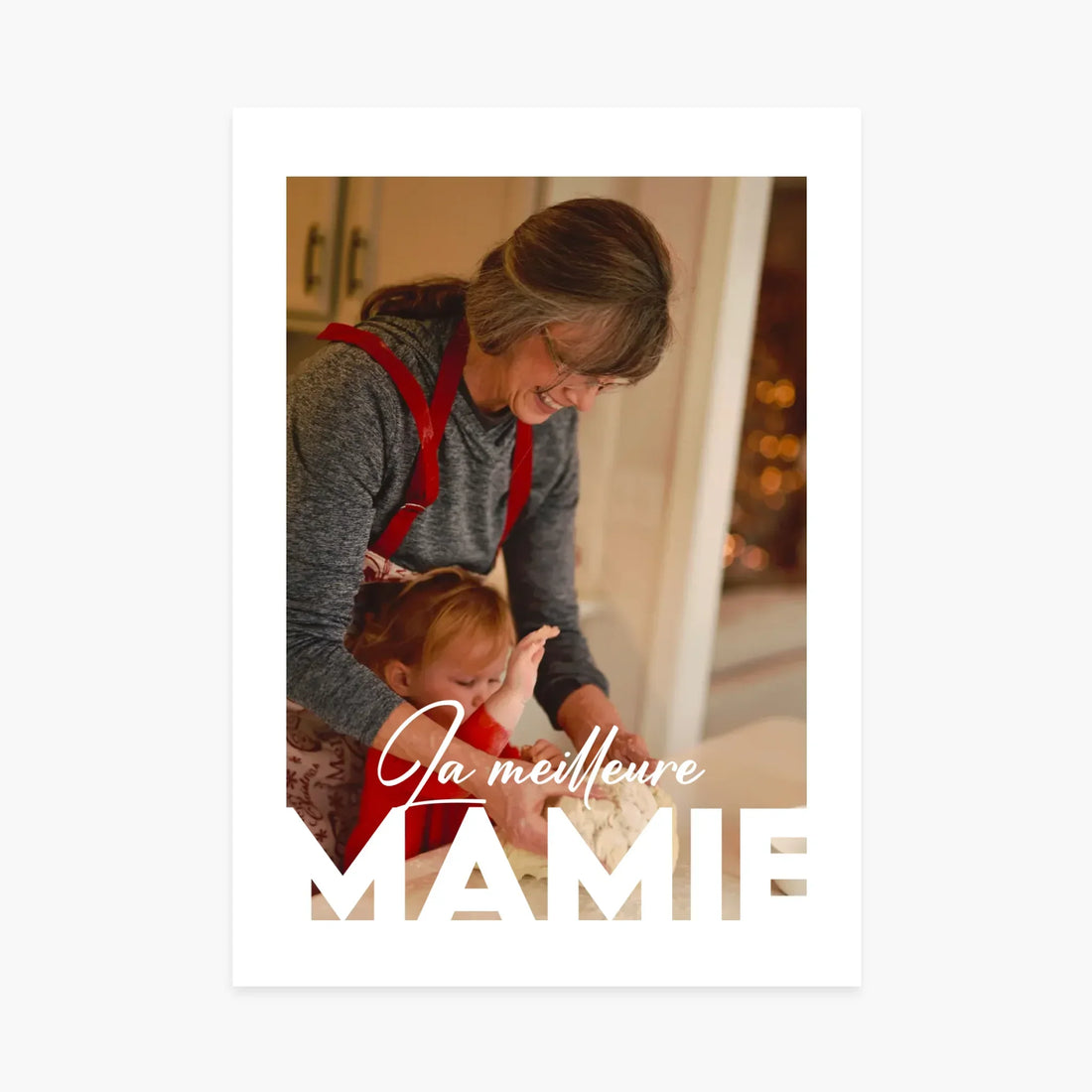 Affiche personnalisée mamie, grand-mère et enfant cuisinant, cadeau famille, texte La meilleure mamie