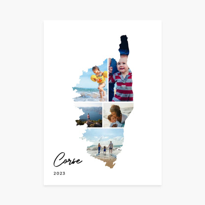 Affiche personnalisée Corse 2023 avec collage photos famille vacances plage