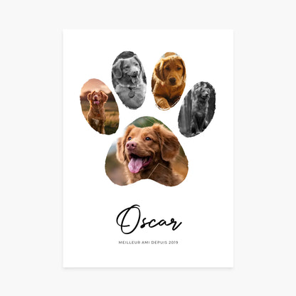 Póster personalizado de animal - Huella de perro con fotos