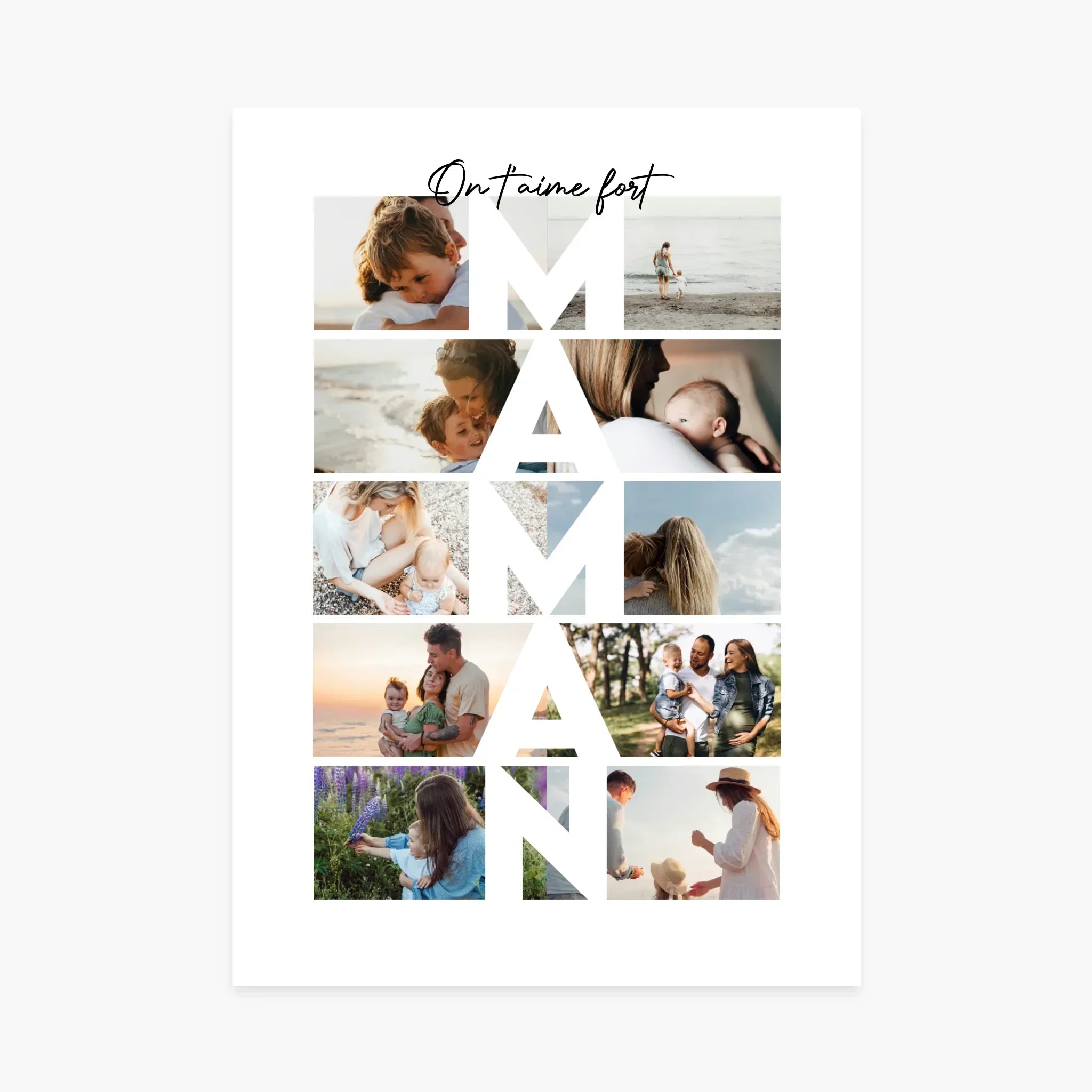 Affiche personnalisée avec collage de photos familiales et le mot MAMAN, cadeau fête des mères