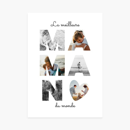 Affiche personnalisée maman, collage photo famille, texte La meilleure maman du monde.
