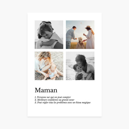 Affiche personnalisée avec photos de famille, texte hommage à maman, cadeau fête des mères