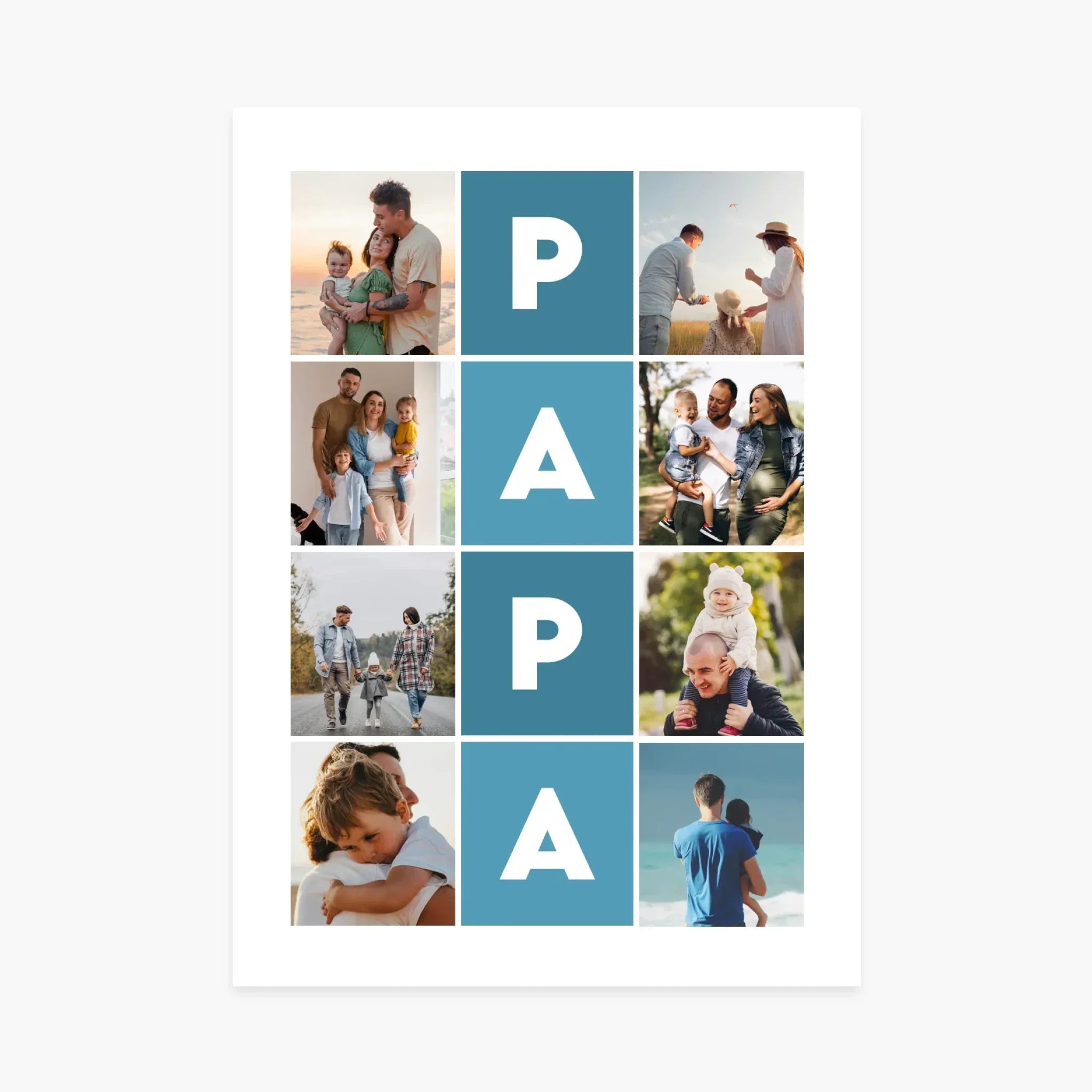 Affiche collage photo personnalisée fête des pères, inscription PAPA, moments père enfant