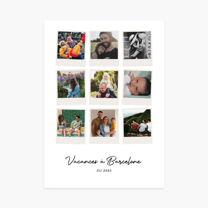 Affiche personnalisée collage photos de famille et amis, texte Vacances à Barcelone, été 2025