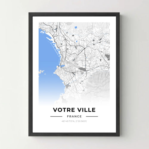 Affiche carte ville personnalisée - Style vintage et bords blancs