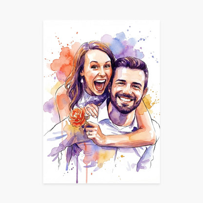 Affiche personnalisée - Votre photo en illustration aquarelle couleurs vives, votre portrait en dessin