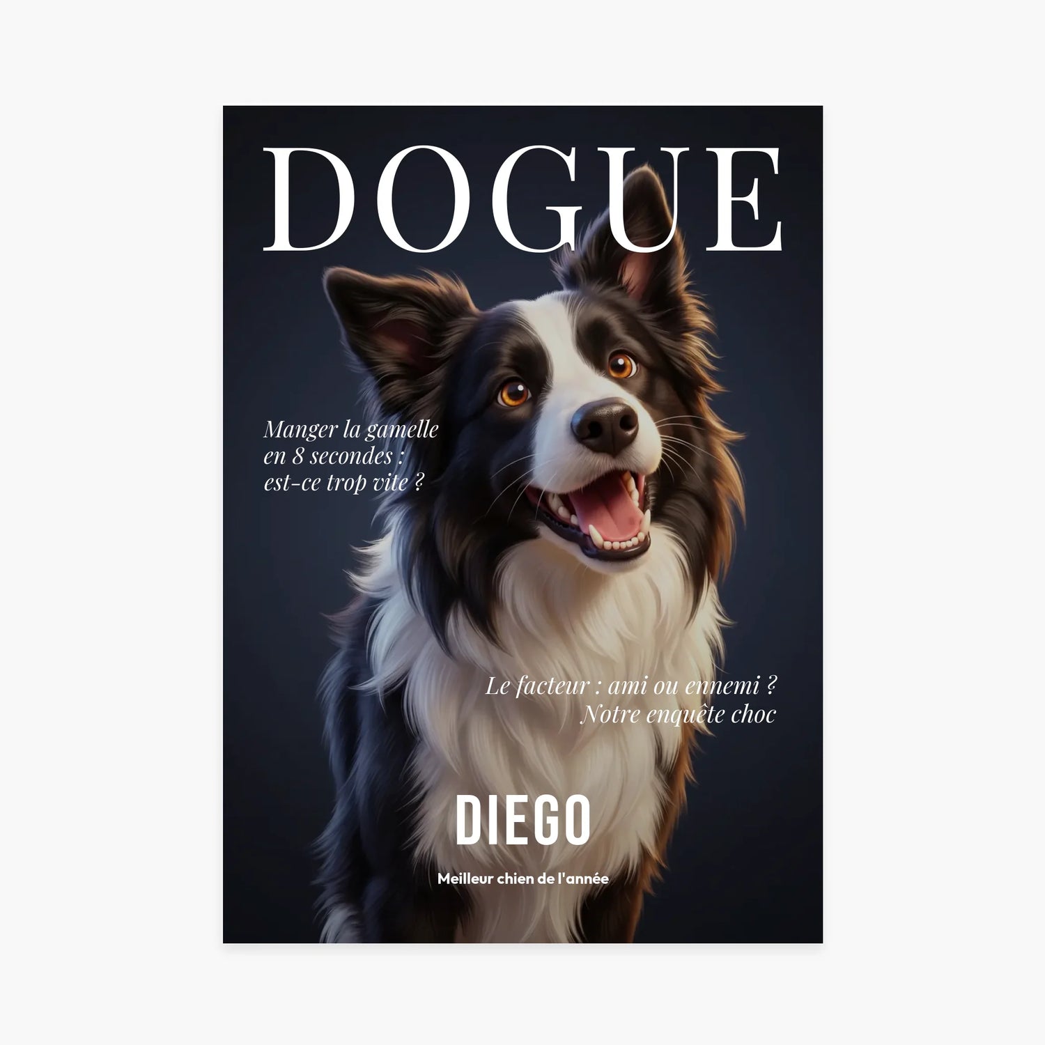 Affiche personnalisée - Affiche chien style magazine Dogue, votre photo en illustration 3D