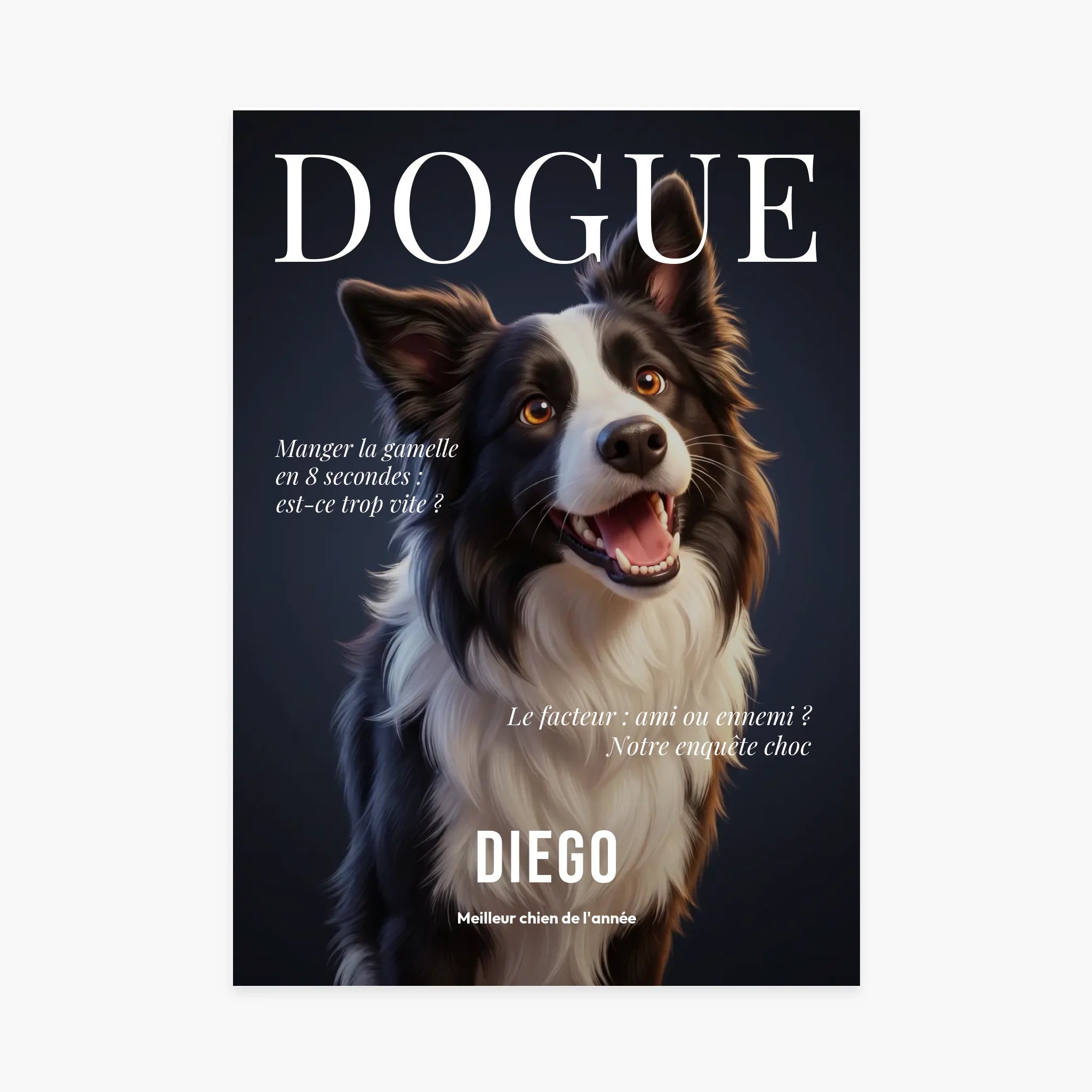 Affiche personnalisée - Affiche chien style magazine Dogue, votre photo en illustration 3D