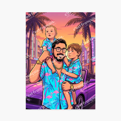 Affiche personnalisée - Votre photo en dessin style jeu vidéo Miami 80s