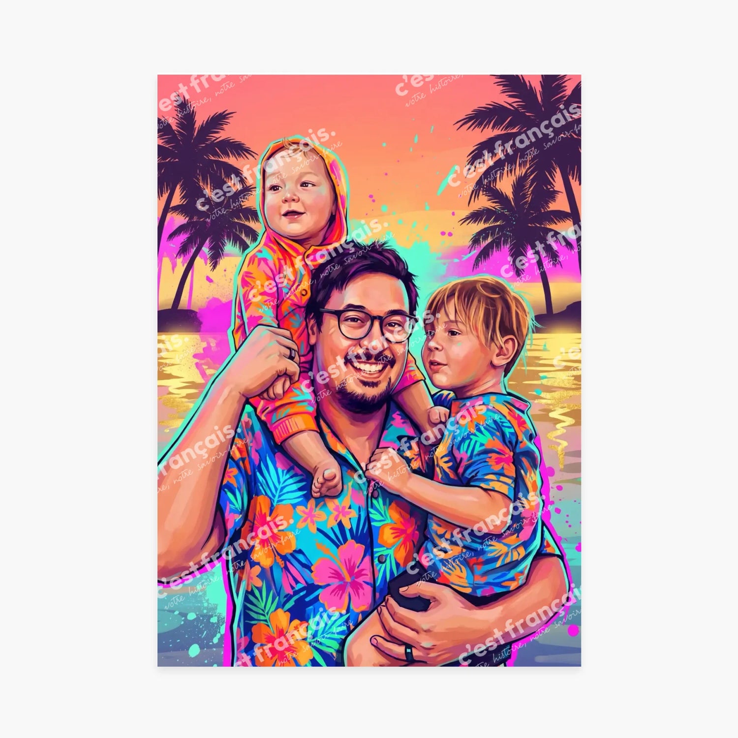 Affiche personnalisée - Votre photo en style illustration urbaine - Graffiti miami 80s
