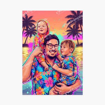 Affiche personnalisée - Votre photo en style illustration urbaine - Graffiti miami 80s