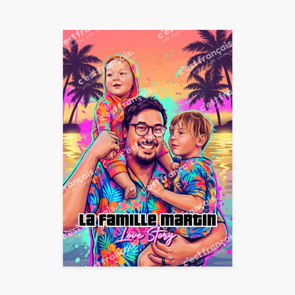 Affiche personnalisée - Votre photo en style illustration urbaine - Graffiti miami 80s
