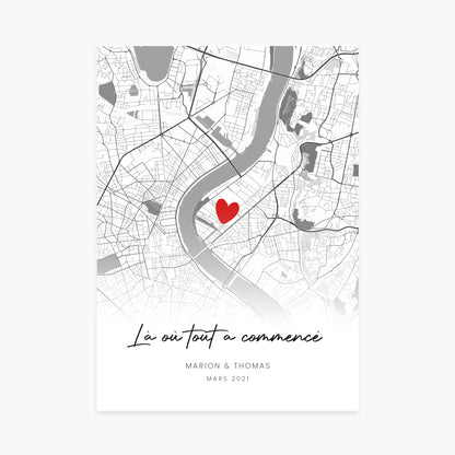 Póster personalizado para parejas - Mapa de la primera cita