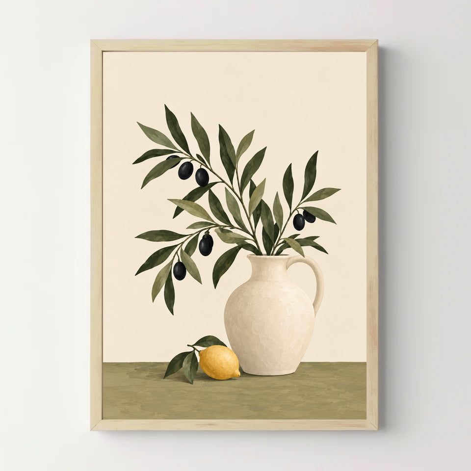 Affiche botanique – Olivier et citron — cadre bois