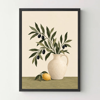 Affiche botanique – Olivier et citron — cadre noir