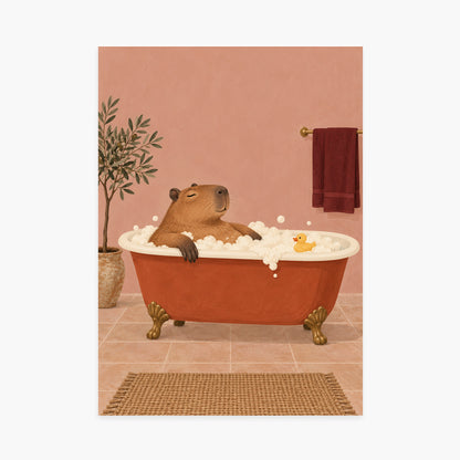 Affiche capybara au bain – Déco salle de bain — sans cadre