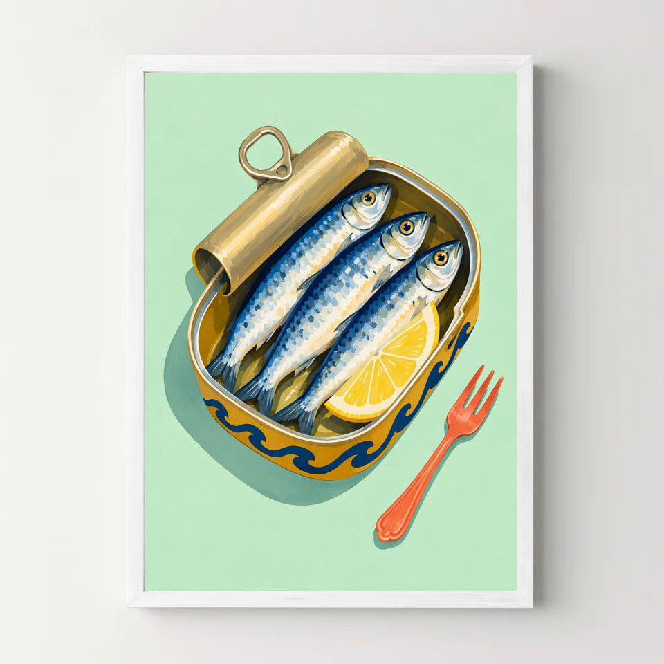 Affiche cuisine sardines au citron — cadre blanc