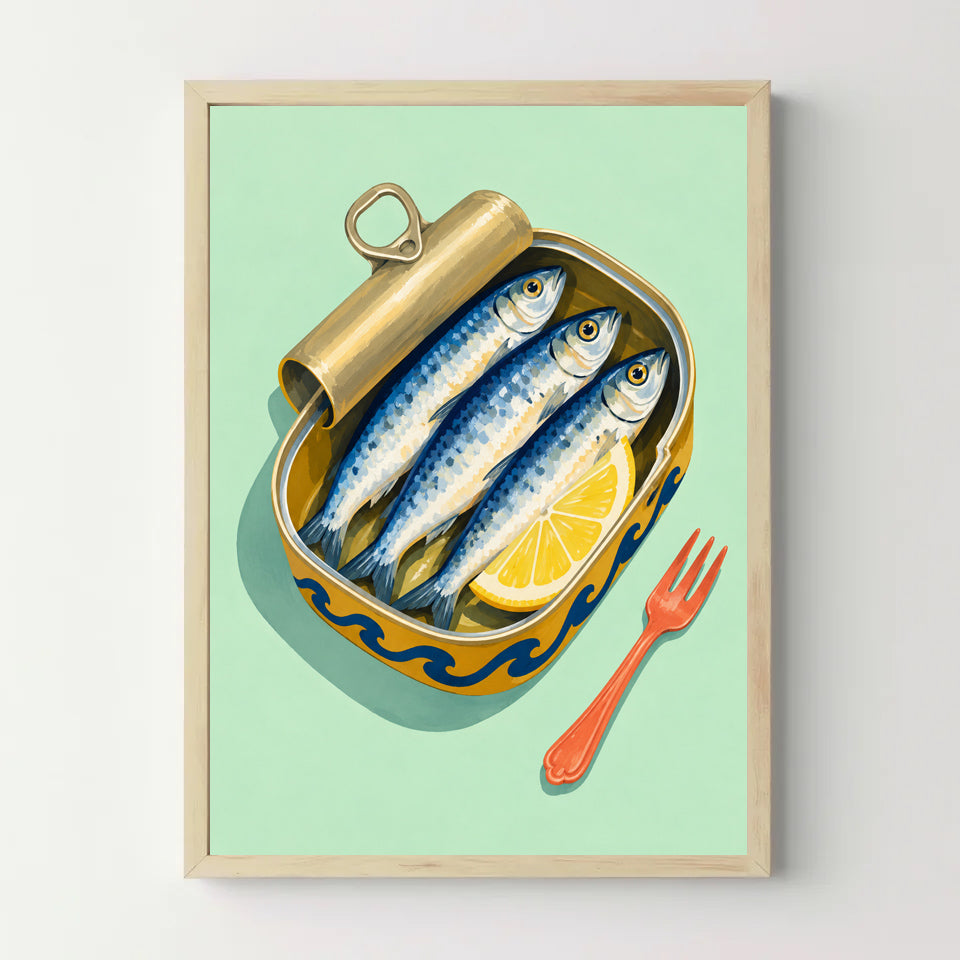 Affiche cuisine sardines au citron — cadre bois