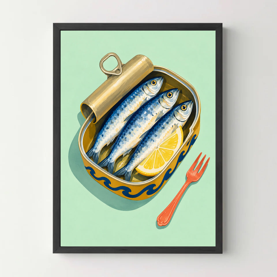 Affiche cuisine sardines au citron — cadre noir