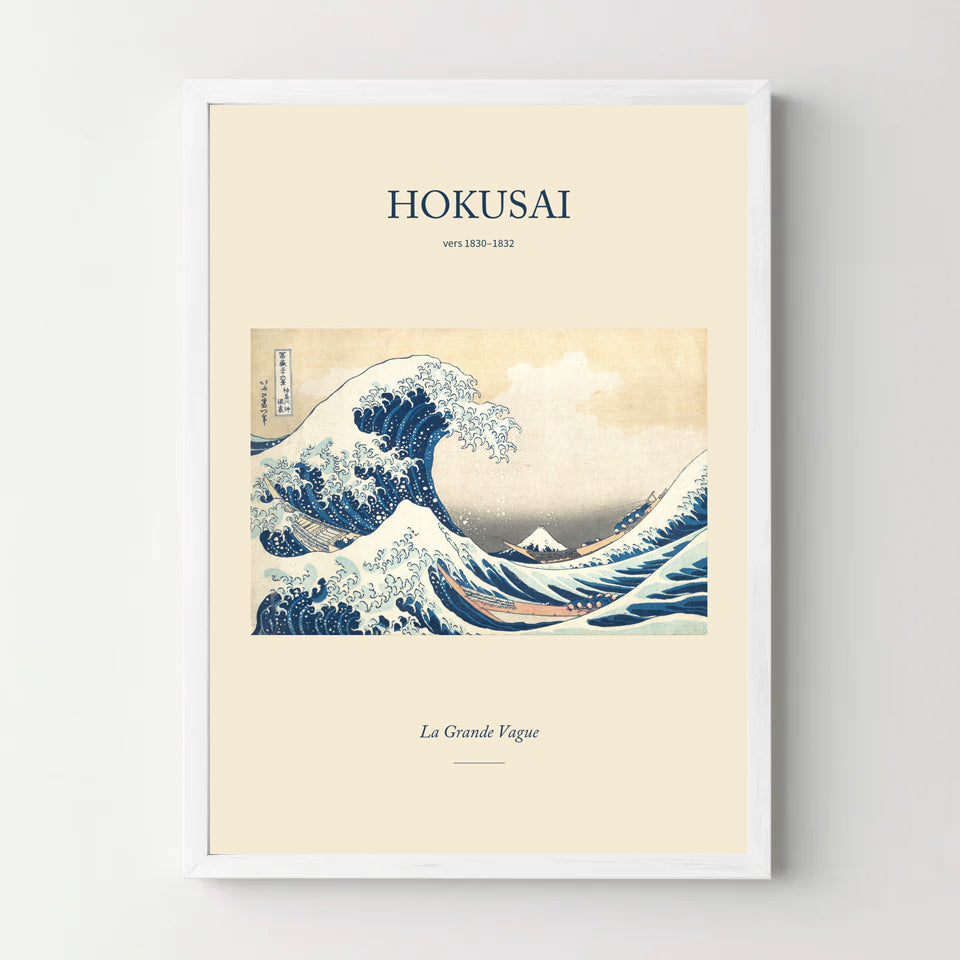 Affiche Hokusai – La Grande Vague de Kanagawa — cadre blanc