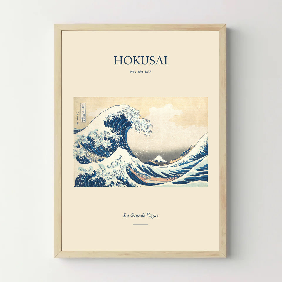 Affiche Hokusai – La Grande Vague de Kanagawa — cadre bois