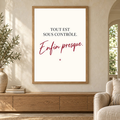 Affiche humour – Tout est sous contrôle, enfin presque — mise en situation