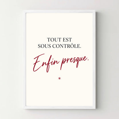 Affiche humour – Tout est sous contrôle, enfin presque — cadre blanc