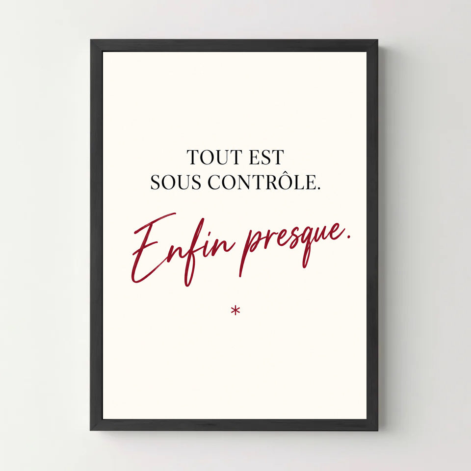 Affiche humour – Tout est sous contrôle, enfin presque — cadre noir