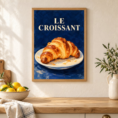 Affiche Le Croissant – Illustration gourmande – mise en situation dans une cuisine, cadre vendu selon l’option choisie