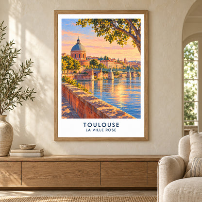 Affiche Toulouse – Soir sur La Grave – mise en situation dans un salon, cadre vendu selon l’option choisie