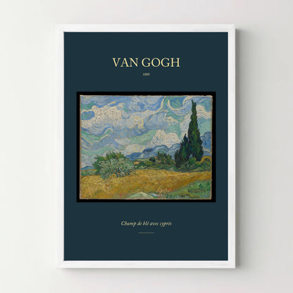 Affiche Van Gogh – Champ de blé avec cyprès — cadre blanc