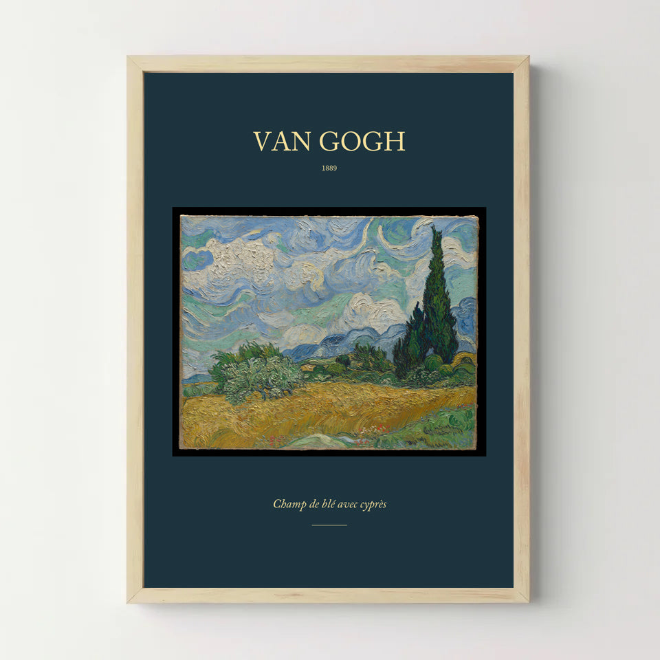 Affiche Van Gogh – Champ de blé avec cyprès — cadre bois