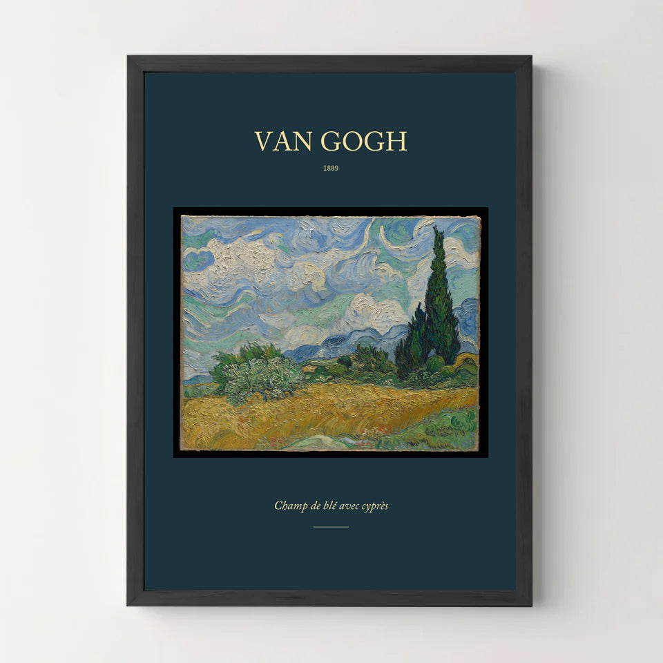 Affiche Van Gogh – Champ de blé avec cyprès — cadre noir