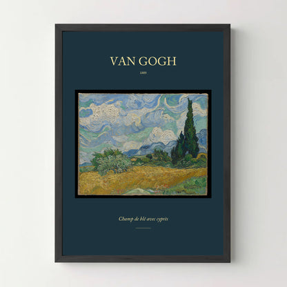 Affiche Van Gogh – Champ de blé avec cyprès — cadre noir