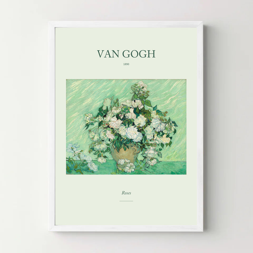 Affiche Van Gogh – Roses — cadre blanc