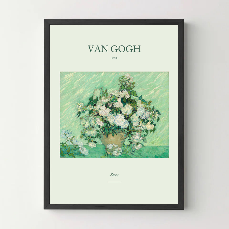 Affiche Van Gogh – Roses — cadre noir