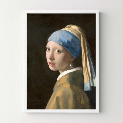 Affiche Vermeer – La Jeune Fille à la perle — cadre blanc